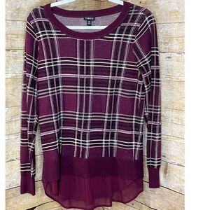 TORRID PURPLE PLAID KNIT CREWNECK CHIFFON SHIRTTAIL TRIM SIZE 00 (M/10)